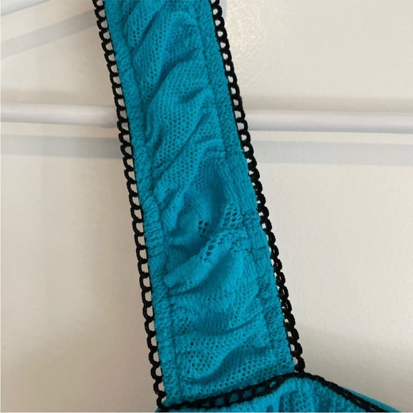 Betsey Johnson RARE aqua floral dot net dress w/slip. Black label, size M - Picture 3 of 10